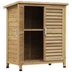 Outsunny Armário de Armazenamento de Madeira para Jardim com 2 Prateleiras Interiores 2 Portas e Teto Inclinado para Exterior Terraço 87x46,5x96,5cm Natural