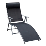 Outsunny Sun Lounger Steel Frame Outdoor Folding Chaise Texteline Lounge Chair Recliner with Headrest & 7 Levels Adjustable Backrest, Black