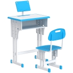 HOMCOM Juego de Escritorio y Silla Infantil de +6 Años Altura Ajustable con 1 Cajón y Estante para Libros 60x45x90-102 cm Azul
