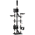 PawHut Floor-to-Ceiling Cat Tree for Indoor Cats, 240-260cm Adjustable Cat Tree - Dark Grey