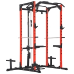 SPORTNOW Stație de Fitness cu Suport pentru Haltere și Bară pentru Tracțiuni și Dip, din Oțel, 191x153x205 cm, Roșu și Negru