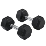HOMCOM Set 2 gantere hexagonale de 10kg din metal si cauciuc pentru antrenamente acasa si la birou, negru