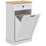 HOMCOM Dulap de baie din lemn cu coș rabatabil pentru rufe din material textil și sertar, alb