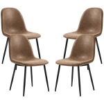 HOMCOM Set de 4 Scaune de Sufragerie Stil Vintage, Scaune de Bucătărie din Piele Artificială și Picioare din Oțel, 46x61x85 cm, Maro