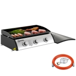 Outsunny Grătar pe Gaz din Oțel cu 3 Arzătoare, Regulator, Furtun și Capac, 63x47x25 cm, Negru