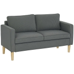 HOMCOM Canapea cu 2 locuri, cu spațiu de depozitare și 2 perne, din material textil cu efect de catifea și lemn, 140x63x79 cm, gri