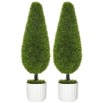 HOMCOM Set de 2 plante false de chiparos cu ghivece Ø12x16 cm, mușchi și ciment, din PE și plastic, verde și alb