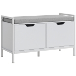 HOMCOM Bancă pentru pantofi cu 2 dulapuri și pernă, din material textil cu efect de in, lemn și oțel, 84x35x50 cm, alb