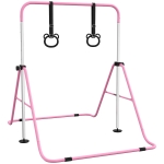HOMCOM Paralele, Bară de Antrenament cu Înălțime Reglabilă cu 2 Inele și Covoare Antiderapante, 148x105x88-128 cm, Roz