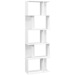 HOMCOM Raft pentru Cărți cu 5 Rafturi Separate, Bibliotecă în Formă de S din Lemn, 60x24x184,5 cm, Alb