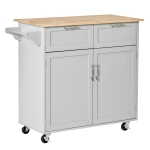 HOMCOM Dulap de Bucătărie Multifuncțional din Lemn cu 2 Sertare, Dulap și 4 Roți, 104x46x91cm, Gri