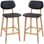 HOMCOM Set 2 Scaune de Bar cu spătar, tapițerie din piele ecologică și suport pentru picioare, 42x47x92cm, negru