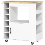 HOMCOM Insula de Bucatarie cu 6 Suporturi pentru Sticle, 3 Rafturi Laterale si Dulapior cu Balamale, 83x40x83 cm, Stejar