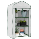 Outsunny Mini Seră pe 3 Nivele cu Acoperiș PE Întărit, Seră Portabilă cu Ușă Rulantă și Rafturi din Sârmă, 59x39x127 cm, Alb
