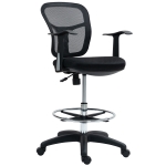 Scaun Rotativ HOMCOM cu Inel pentru Picioare și Spătar Curbat, din Poliester, Spumă și Plastic, 55x58x94 cm, Negru