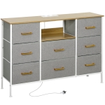 HOMCOM Cómoda com 8 Gavetas Estofada em Borreguito com Estação de Carga Porta USB Tipo-C e Estrutura de Aço 110x30x76 cm Cinzento