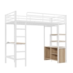 Letto A Soppalco 90x200 Cm In Ferro Con Scrivania E Ripiani: Lettino Alto Con Ringhiera E Scala - Nero