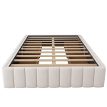 Letto imbottito con rete a doghe 140x200 cm, design minimalista, senza testiera, 4 cassetti contenitori, senza materasso, Beige