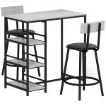 HOMCOM Conjunto de Mesa Alta de Bar com 2 Bancos Mesa Alta de Cozinha com Bancos Prateleiras Laterais Cinza Escuro