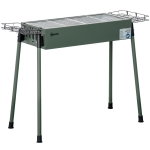 Outsunny Barbecue a Carvão com 2 Grelhas de Aço Inoxidável Portátil com 2 Prateleiras para Temperos com Ganchos 77x30x70 cm Verde