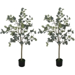 HOMCOM Set of 2 Decorative Artificial Tree, 4ft/ 120cm Silk Eucalyptus Trees with 230 Silver Dollar Leaves in Pot, Fake Plants for Home, Office, Living Room, Indoor Decor