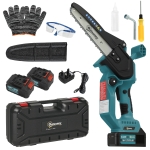 Outsunny Mini Chainsaw Cordless, 8 Inch Electric Chainsaw with 2 x 4000mAh Batteries, Brushless Motor and Safety Lock for Tree Trimming, Garden, Wood Cutting, Blue