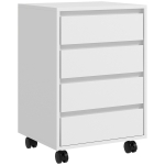HOMCOM Bloco de Gavetas de Escritório com 4 Gavetas Bloco de Gavetas para Secretária com Rodas Arquivador Móvel 46x40x65 cm Branco