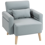 HOMCOM Poltrona Moderna Estofada em Couro Sintético com Apoios de Braço Acolchoados e Pés em Madeira 77x78x78 cm Cinzento