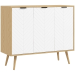 HOMCOM Buffet bas meuble de rangement 2 placards 3 portes motif chevrons étagères réglables 91,5 x 35 x 77,4 cm bois naturel