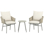 Outsunny Conjunto de Jardim de 3 Peças com 2 Cadeiras com Almofadas Removíveis e Laváveis e Mesa com Bancada de Metal Cinza e Creme