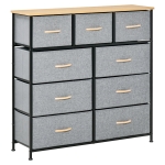 HOMCOM Commode 9 tiroirs meuble de rangement tiroir en tissu pliant - structure acier noir - 100 x 30 x 100 cm, chêne et gris