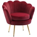 HOMCOM Fauteuil salon fauteuil en velours fauteuil coquillage avec pieds en métal doré pour chambre à coucher, rouge