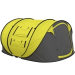 Outsunny 4 Person Pop-up Camping Tent Family Tent with Ground Sheet, 4 Windows and Portable Carry Bag for Beach Outdoor Trip, Yellow