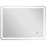 HOMCOM Espejo de Baño con Luz LED 80x60 cm con Bluetooth 3 Colores de Luz Reloj Digital Función Antivaho Función de Memoria