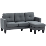 HOMCOM Canapé d'angle 3 Places méridienne réversible droite ou gauche, salon, grand confort, dossier capitonné, gris