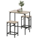 HOMCOM Bartafel Set met Barkrukken Eettafel met 2 Stoelen met Antislip Voetpad Natuurlijk Hout