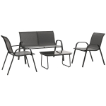 Outsunny Set Mobilier de Grădină din 4 Piese cu Canapea, 2 Scaune Stivuibile și Măsuță de Cafea, 113x66x79 cm, Negru