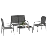 Outsunny Set de Mobilier de Grădină din 4 Piese cu Canapea, 2 Scaune și Masă de Cafea, 108x66x86 cm, Negru
