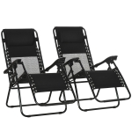 Outsunny Garden Recliner Chairs Set of 2, Outdoor Foldable Zero Gravity Chairs Set w/ Footstool and Detachable Headrest, Black