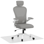 HOMCOM Conjunto de Oficina Incluye 1 Silla de Oficina de Malla Gris y 1 Alfombra Protectora 90x120 cm