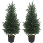 HOMCOM Artificial Plants Outdoor, 90 cm Fake Cypress Tree with Plastic Pots, UV-Resistant Faux Plants for Garden Front Porch Decoration, 2 Pack