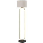 HOMCOM Lampadaire abat-jour en lin douille E27 style moderne interrupteur à pied pour salon et chambre 156 cm doré et noir
