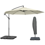 Outsunny Umbrelă Suspendată cu Bază în Cruce, Greutăţi, Manivelă și Protecţie UV, Ø3x2.5 m, Bej
