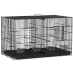 PawHut Jaula para Pájaros con Divisor 4 Comederos 4 Perchas Bandeja Extraíble para Loros Canarios Periquitos 94x57x57 cm Negro