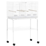 PawHut Gaiola para Pássaros com Divisória Rodas Gaiola para Aves com Comedouros Poleiros e Bandeja Removível 76x46x116 cm Branco