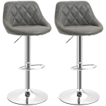 HOMCOM Set 2 Sgabelli da Bar con Altezza Regolabile, Base in Metallo e Seduta Finta Pelle, Sgabelli Alti Moderni Girevoli con Schienale e Poggiapiedi 46x48x83-104cm, Grigio Scuro