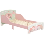 ZONEKIZ Pat pentru Copii 3-6 Ani cu Margini Înălțate și Model cu Animale, 77x143x60 cm, Roz