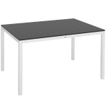 Outsunny Mesa de Refeição para Jardim Retangular com Estrutura de Alumínio Imitação Madeira e Bancada em Ripas 120x90x72 cm Preto
