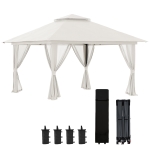 Outsunny Carpa Plegable Pop-up con Altura Ajustable Protección UV50+ Doble Techo y Mosquiteras 4x4x2,8 m Crema