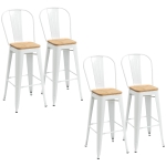 HOMCOM Juego de 4 Taburetes Altos de Cocina Apilables con Respaldo Taburetes de Bar con Reposapiés 44x48x117 cm Blanco